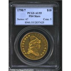 1798/7 $10 9x4 Stars AU55 PCGS. B. 1-A, R.4. The Mint's production of 1798-dated Eagles, all overdat