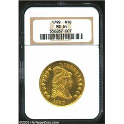 1799 $10 Large Stars Obverse MS64 NGC. B. 5-G, Taraszka-22, R.3. The Philadelphia Mint delivered 37,