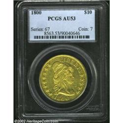 1800 $10 AU53 PCGS. B. 1-A, Taraszka 23, the only known dies, R.4. Well struck with bright green-gol