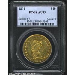 1801 $10 AU53 PCGS. B. 2-B, Taraszka-25, R.3. Struck from the usually seen die state with clash mark