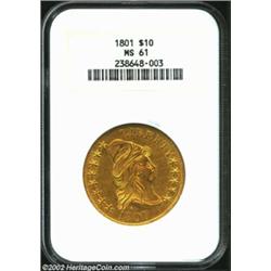 1801 $10 MS61 NGC. B. 2-B, Taraszka-25, R.3. Medium intensity orange-copper patina overlays green-go