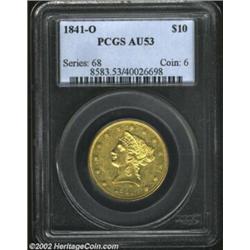 1841-O $10 AU53 PCGS. Sharply struck, with bold plumage, talons and stars. The hair curl above the e