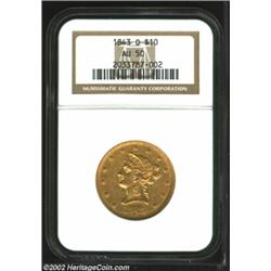 1843-O $10 AU50 NGC. While always available for a price in lower grades, the 1843-O is very scarce i