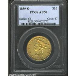 1859-O $10 AU50 PCGS. Winter (1992) regards the 1859-O as the premier rarity in the New Orleans Mint