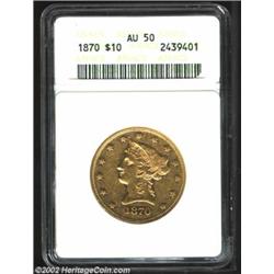 1870 $10 AU50 ANACS. The 1870 is a low mintage issue with only 3,990 business strikes produced. It i