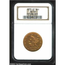 1870-CC $10 AU50 NGC. Winter 1-A. Formerly offered as lot 8285 in our 2001 FUN Sale, where it was de