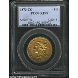 1873-CC $10 XF45 PCGS. Winter 2-B. Only 8-10 pieces are estimated to survive in XF of this rare Cars