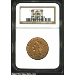 1878-CC $10 AU58 NGC. A fully original example with deep orange-gold color on the obverse and revers