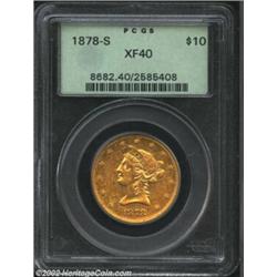 1878-S $10 XF40 PCGS. Bright and rich in color, although rather baggy with several small obverse spo