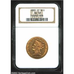 1880-CC $10 AU58 NGC. Winter 1-B. If the position of the mintmark makes it difficult to pin down whi