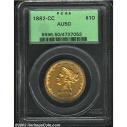 1882-CC $10 AU50 PCGS. Winter 2-A. The misplaced digits in the denticles are quite prominent on this