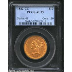 1882-CC $10 AU55 PCGS. Winter 2-A. This is an especially choice piece that has significant portions.