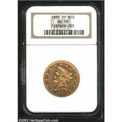 1882-CC $10 AU58 NGC. Winter 2-A. Another example of this scarce mispunched date. At the AU58 level,