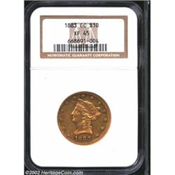 1883-CC $10 XF45 NGC. Original golden-brown color. The luminous traces of peripheral luster are part