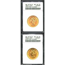 1887-S $10--Scratched, Cleaned--ANACS, Unc Details, Net AU50, a hairline scratch runs from star 10 t