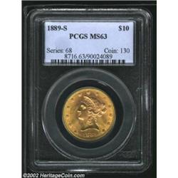 1889-S $10 MS63 PCGS. A boldly struck example that has undisturbed luster and nicely preserved surfa