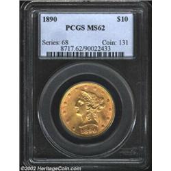 1890 $10 MS62 PCGS. A PCGS-certified counterpart to the MS62 NGC example that we are also offering i