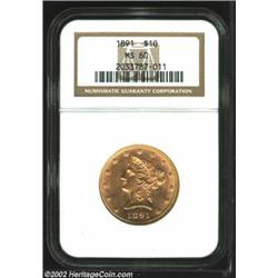 1891 $10 MS60 NGC. The 1891-P is a scarcer date with fewer than 100,000 pieces produced. This is a s