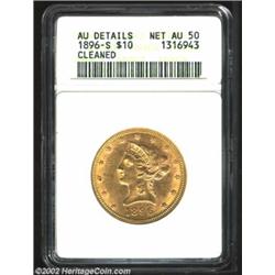 1896-S $10--Cleaned--ANACS. AU Details, Net AU50. A scarce S-mint Ten that is seldom located finer t