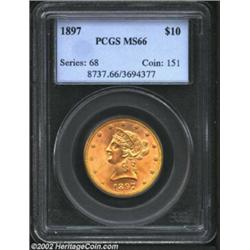 1897 $10 MS66 PCGS. Judging by current NGC and PCGS population data, the vast majority of extant Unc