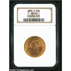 1898-S $10 MS63 NGC. This coin was previously offered as lot 8502 in our September 2002 Long Beach S