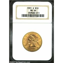 1901-S $10 MS64 NGC. Crisp luster and relatively few contact highlight this common date eagle. Impor