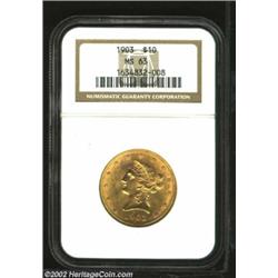 1903 $10 MS63 NGC. A sharply struck piece that has pronounced cartwheel luster and only lightly abra