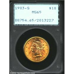 1903-S $10 MS65 PCGS. Conditionally scarce for the issue, and housed in a first generation PCGS hold