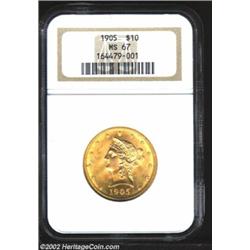 1905 $10 MS67 NGC. This coin was previously offered as lot 7046 in our February 2001 Long Beach Sign