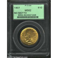 1907 $10 No Motto MS62 PCGS. Few Indian Eagles show the strength of strike that this piece boasts. T