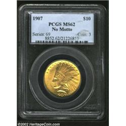 1907 $10 No Motto MS62 PCGS. Despite several bagmarks on the reverse, including some severe contact.