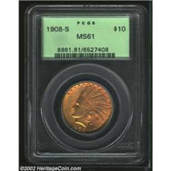 1908-S $10 MS61 PCGS. A deep reddish tinted example of this popular low mintage issue. Good luster f