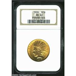 1909 $10 MS63 NGC. Bright orange-gold color and a sharp strike adds to the appeal of this well prese