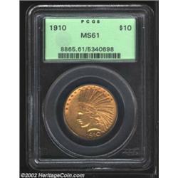 1910 $10 MS61 PCGS. Sharply struck, reddish tinted surfaces. Important notice: We expect to be aucti