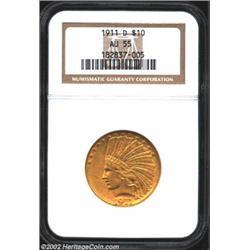 1911-D $10 AU55 NGC. A briefly circulated representative that has considerable luster and only light