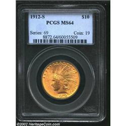 1912-S $10 MS64 PCGS. The 1912-S is a very challenging issue to locate with good eye appeal in any g