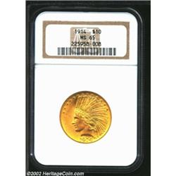 1914 $10 MS65 NGC. An unsung condition rarity among P-mint Indian Eagles, the 1914 is more challengi