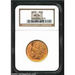 1932 $10 MS64 NGC. A sharply struck and carefully preserved near-Gem, with gleaming satiny surfaces.