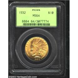 1932 $10 MS64 PCGS. Well struck with bright, frosty surfaces and the look of an even finer grade. Wo