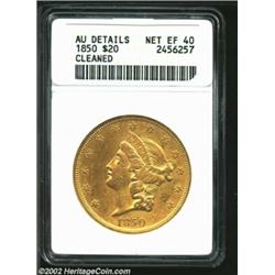 1850 $20--Cleaned--ANACS. AU Details, Net XF40. A richly detailed but harshly cleaned example. The W