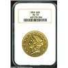 1850 $20 AU53 NGC. Rich olive-gold color warms to medium yellow-gold shades as the coin rotates into