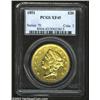 1851 $20 XF45 PCGS. A sharply impressed specimen with most of the original design details intact, th