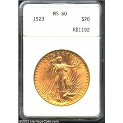 1923 $20 MS60 ANACS. Lustrous and relatively unabraded for the grade, with a typical strike and a ti