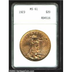 1923 $20 MS61 ANACS. Bright and flashy with a crisp strike and an unimportant bagmark near 8 o'clock