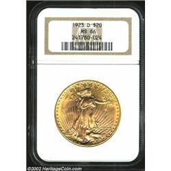 1923-D $20 MS66 NGC. The 1923-D, when offered in high grades, typically comes nice. This premium qua