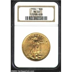 1924 $20 MS65 NGC. Clean surfaces with excellent luster and a strong strike in all areas. A lovely G