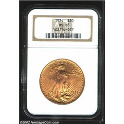 1924 $20 MS65 NGC. Thick mint frost covers each side of this sharply struck Gem. An appealing and pr