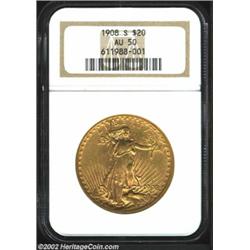 1908-S $20 AU50 NGC. This issue boasts a tantalizingly low original mintage. The present example is.