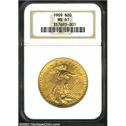 1909 $20 MS61 NGC. Deeply set green-gold color confirms the originality of this BU quality survivor.