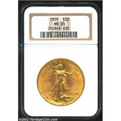 1909 $20 MS63 NGC. This Mint State representative displays bold striking definition throughout. The.